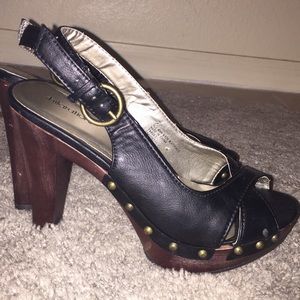 Black strappy heels with platform